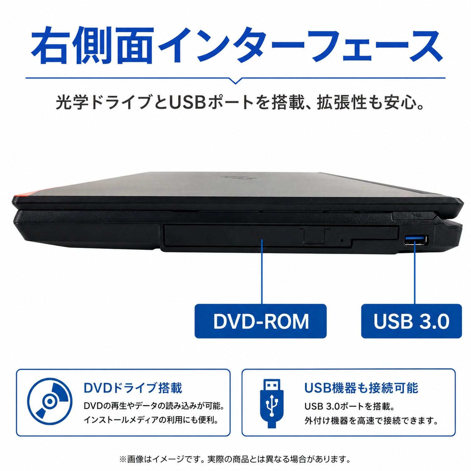 LIFEBOOK A579 右側面 DVDドライブとUSB