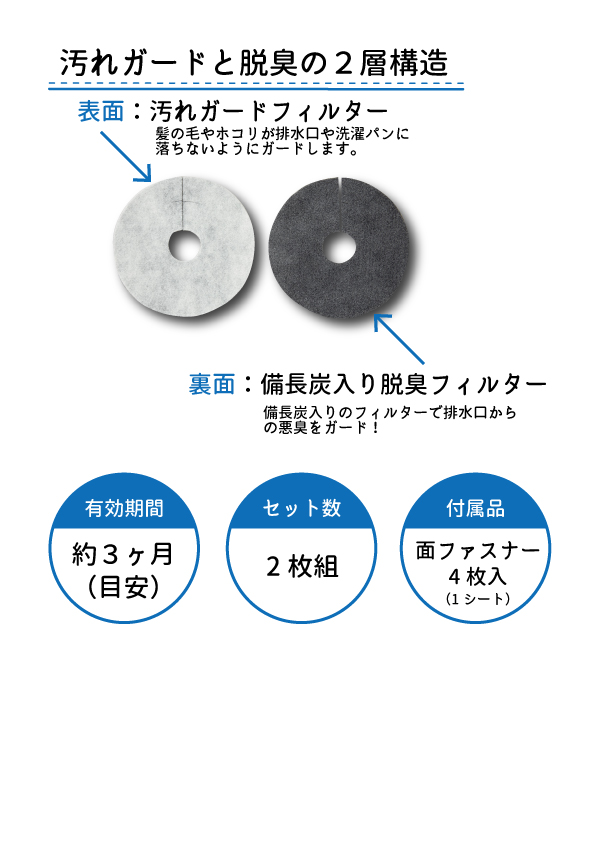 備長炭入洗濯機の排水口フィルター フィルタ― 排水口 消臭 洗濯パン 汚れ防止 掃除 洗濯機