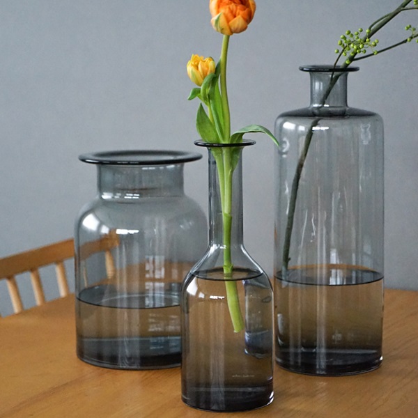 ガラス製フラワーベース 花瓶 フラワーベース レウナ ガラスベース スリム グレー AXCIS