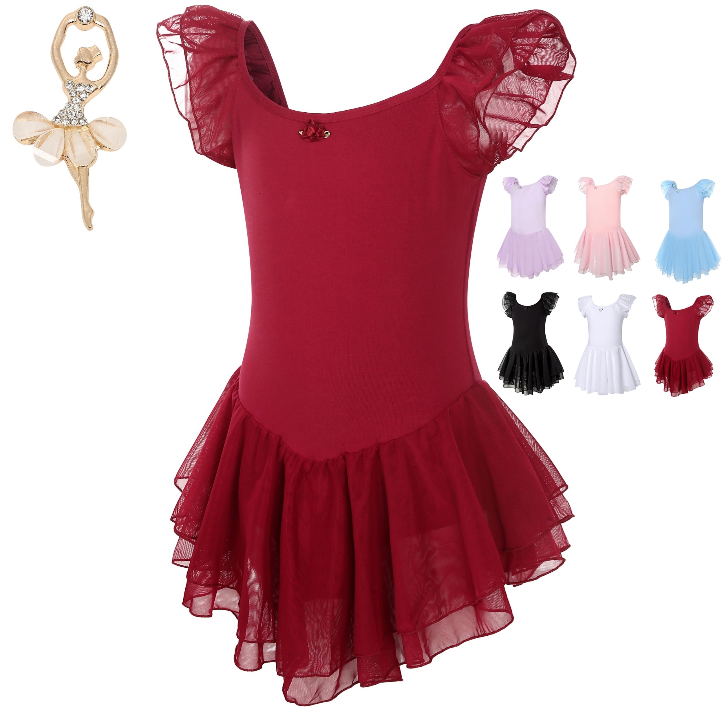 Aigoda 【Aigoda】バレエ レオタード 子供 可愛い 6色 シフォン