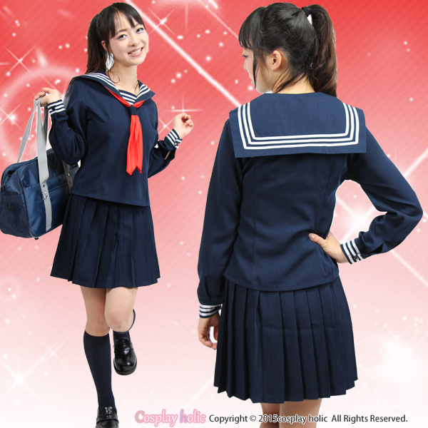 【コスプレホリック】セーラー服 コスプレ 長袖 紺 9サイズ 大きいサイズ 男性 女性 赤リボン 制服 JK 女子高校生 ハロウィン 仮装 文化祭 女性 男性｜aigoda｜03