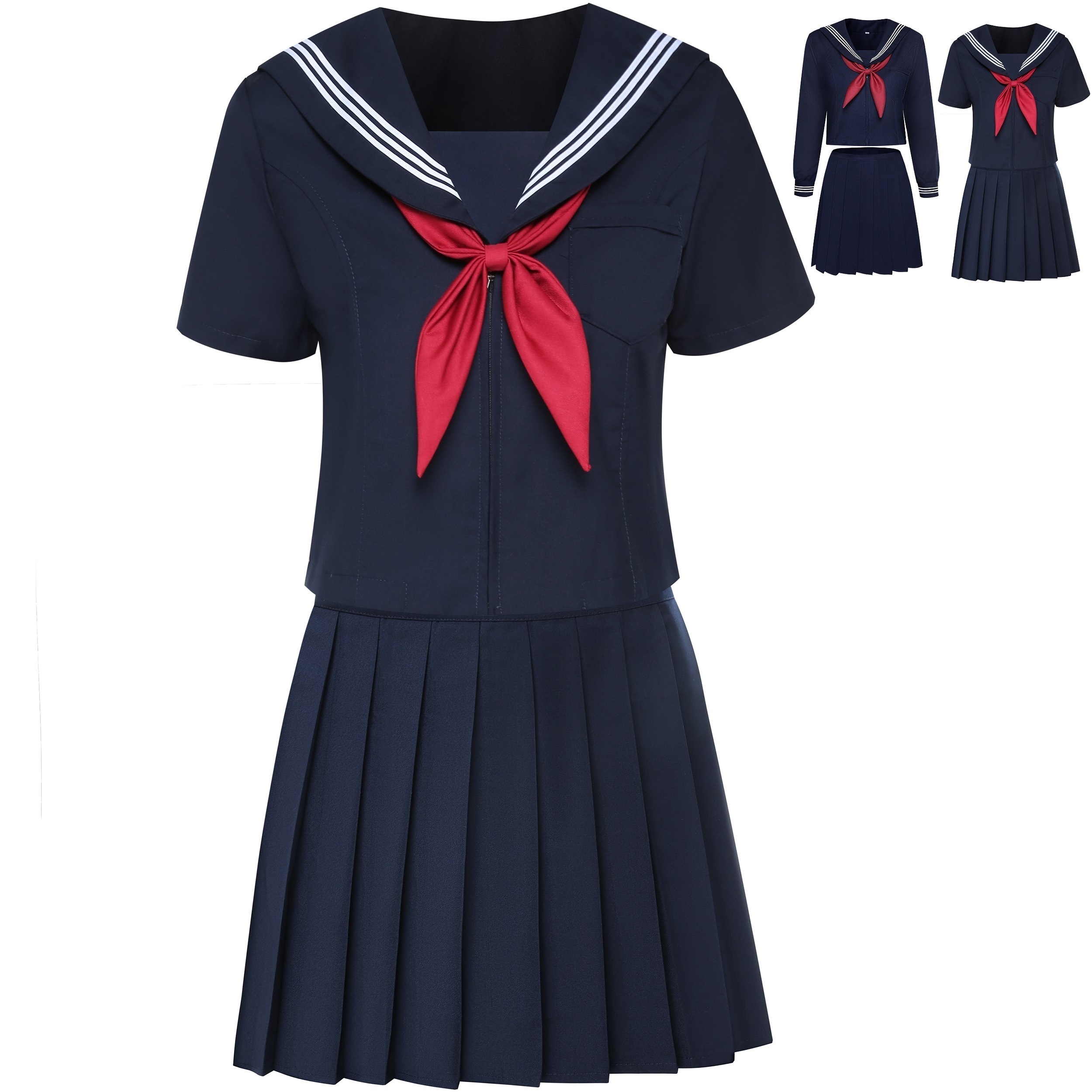 【コスプレホリック】セーラー服 長袖 半袖 S〜5XL 大きいサイズ ロングスカート 男性用 本格 紺 JK 学生服 制服