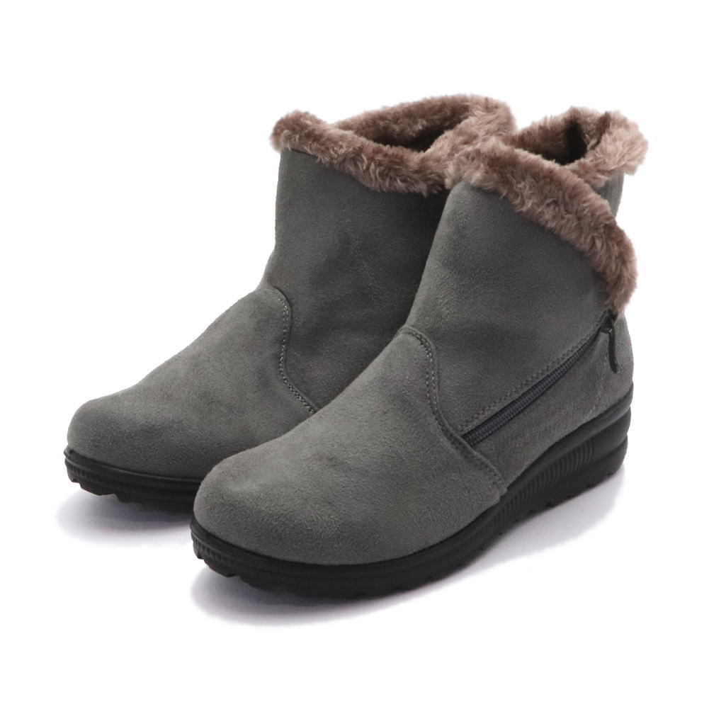 即納 「アウトレット」ファー付き ファスナー付き スエードブーツ