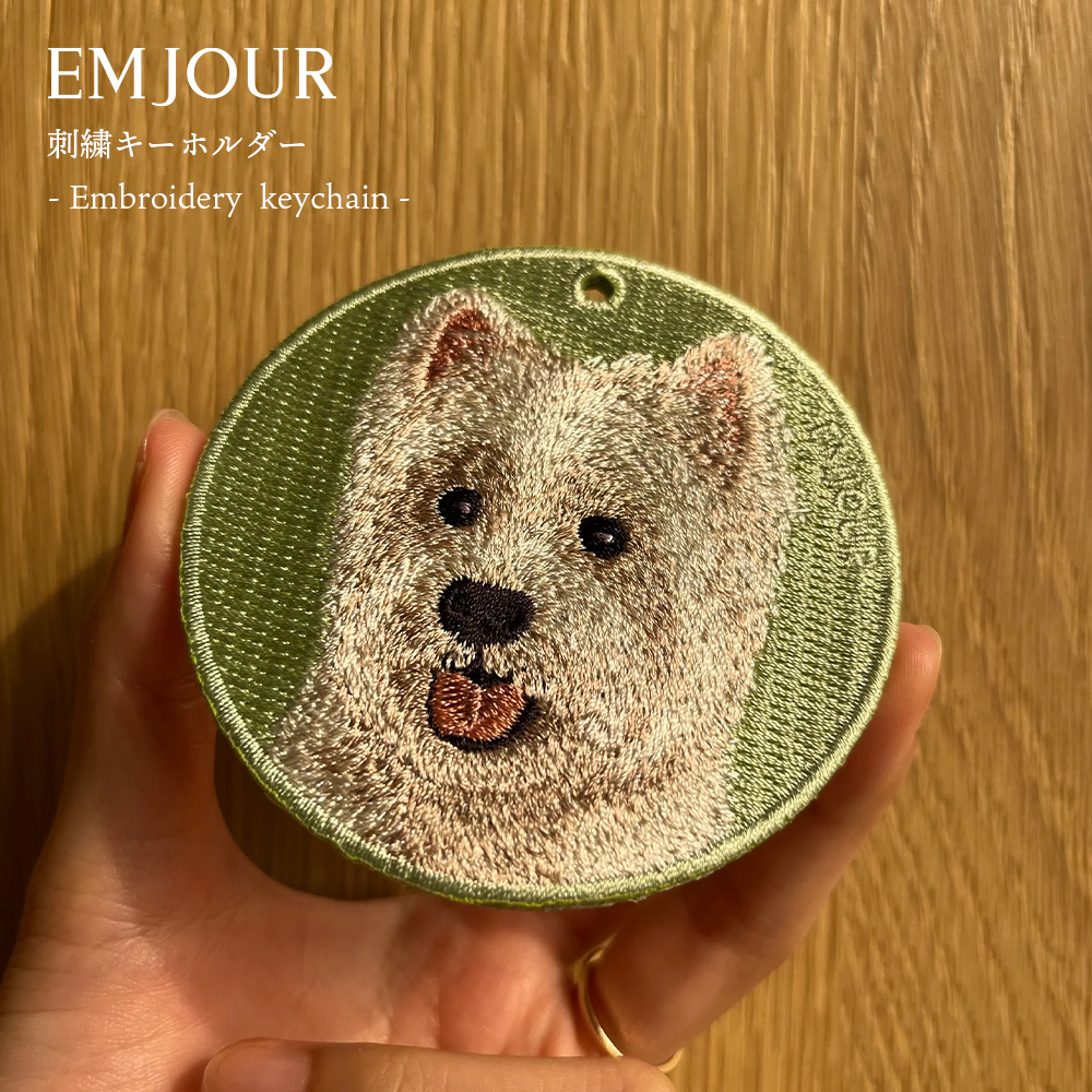 犬の顔モチーフのファニーアイテム\tHermes\tChienカードホルダー キーホルダー 犬 刺繍 イヌ チャーム ビションフリーゼ