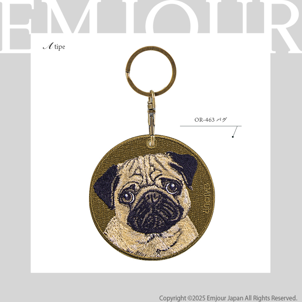 Kii（CITIZEN） EMJOUR パグ 前後 pug お散歩 キーホルダー 刺繍