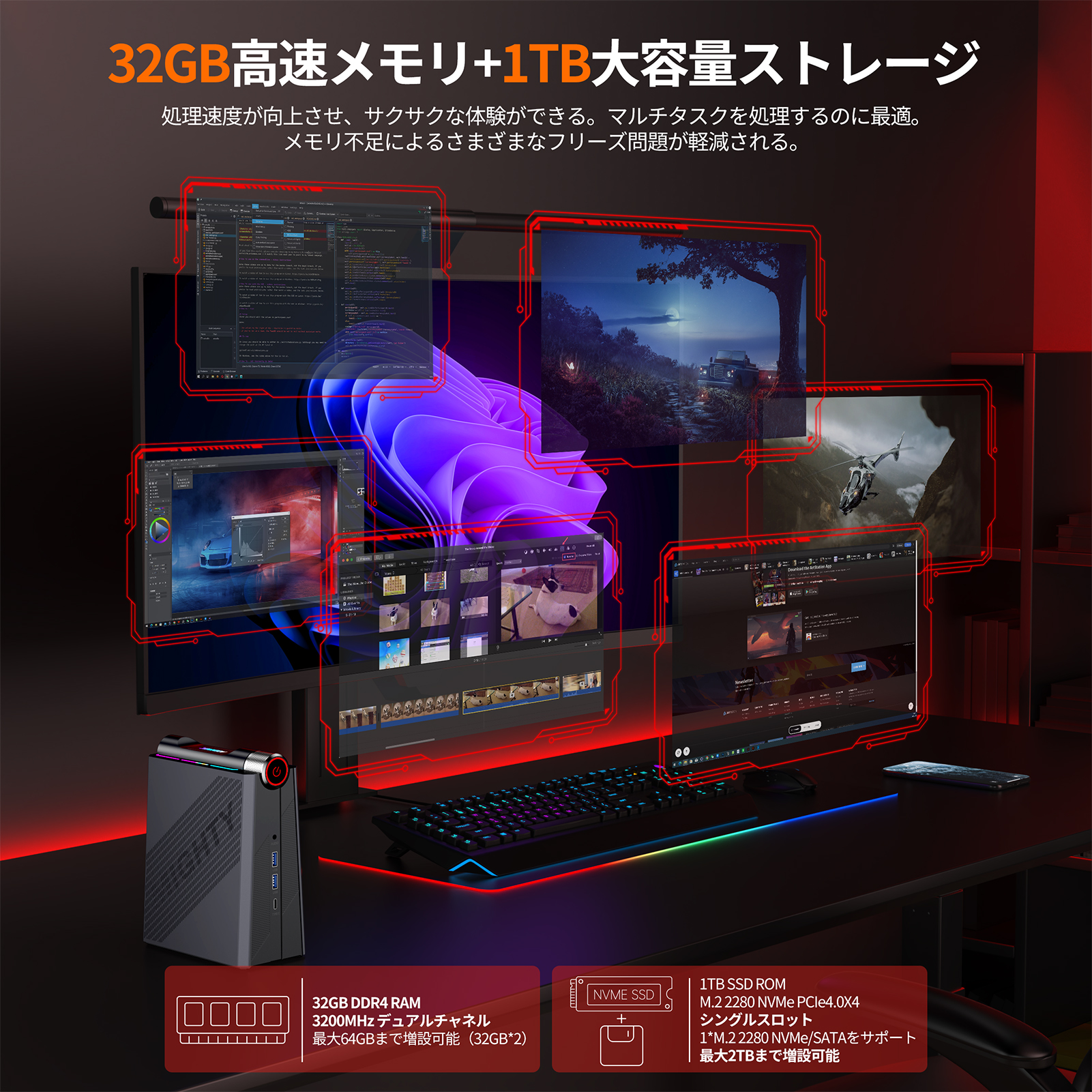 ミニPC 高性能 【Intel core i7 11700B 】【32GB DDR4 1TB SSD PCIE3.0】mini pc 小型省スペースpc【8コア/16スレッド/最大4.8GHz】  高速熱放散 3画面出力 : ad08-i7-11700b : NiPoGi公式店 - 通販 - Yahoo!ショッピング