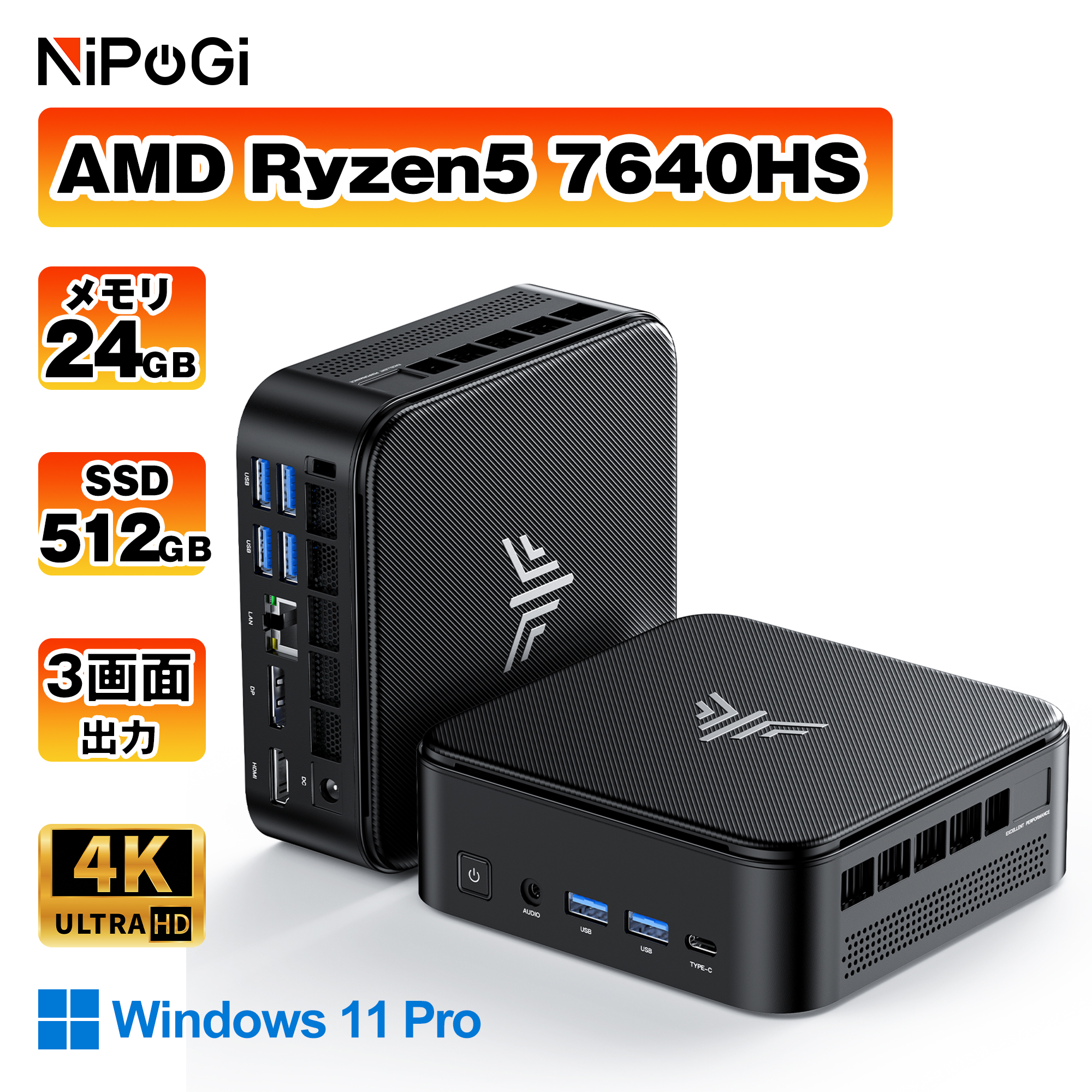 NiPoGi ミニpc AMD Ryzen5 7640HS 最大5.0GHz 24GB LPDDR5 512GBSSD