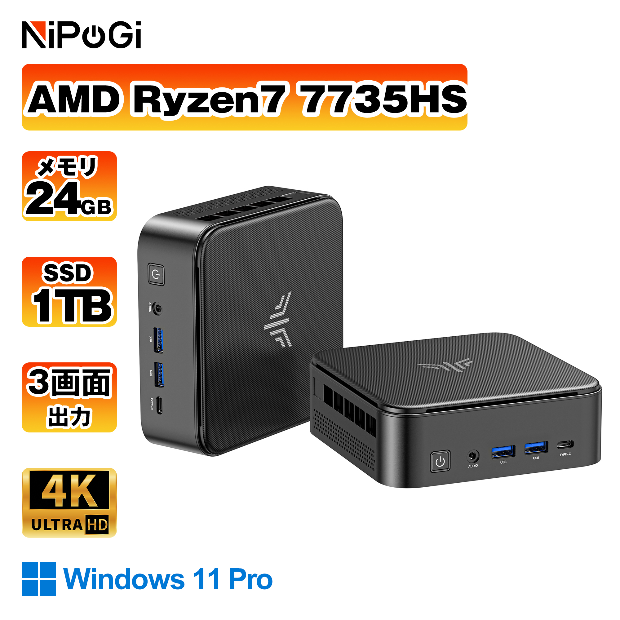 Nipogi ゲーミング AMD Ryzen7 7735HS ミニpc 4.75GHz 8C16T メモリ