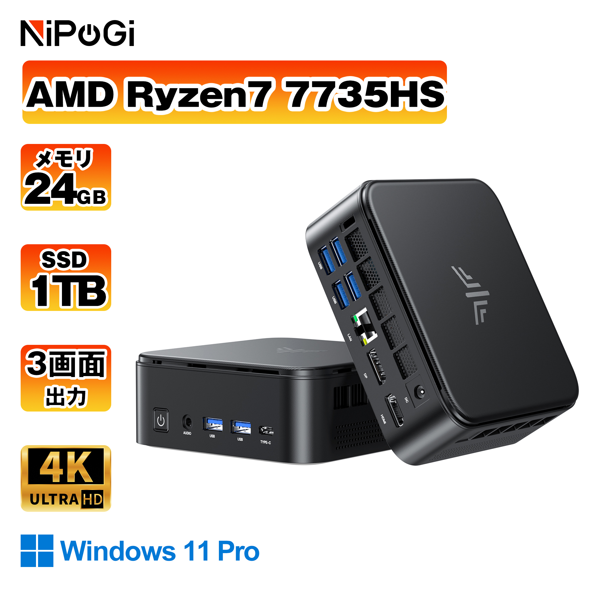 NiPoGi ゲーミング AMD Ryzen7 7735HS ミニpc ゲーミングpc 4.75GHz