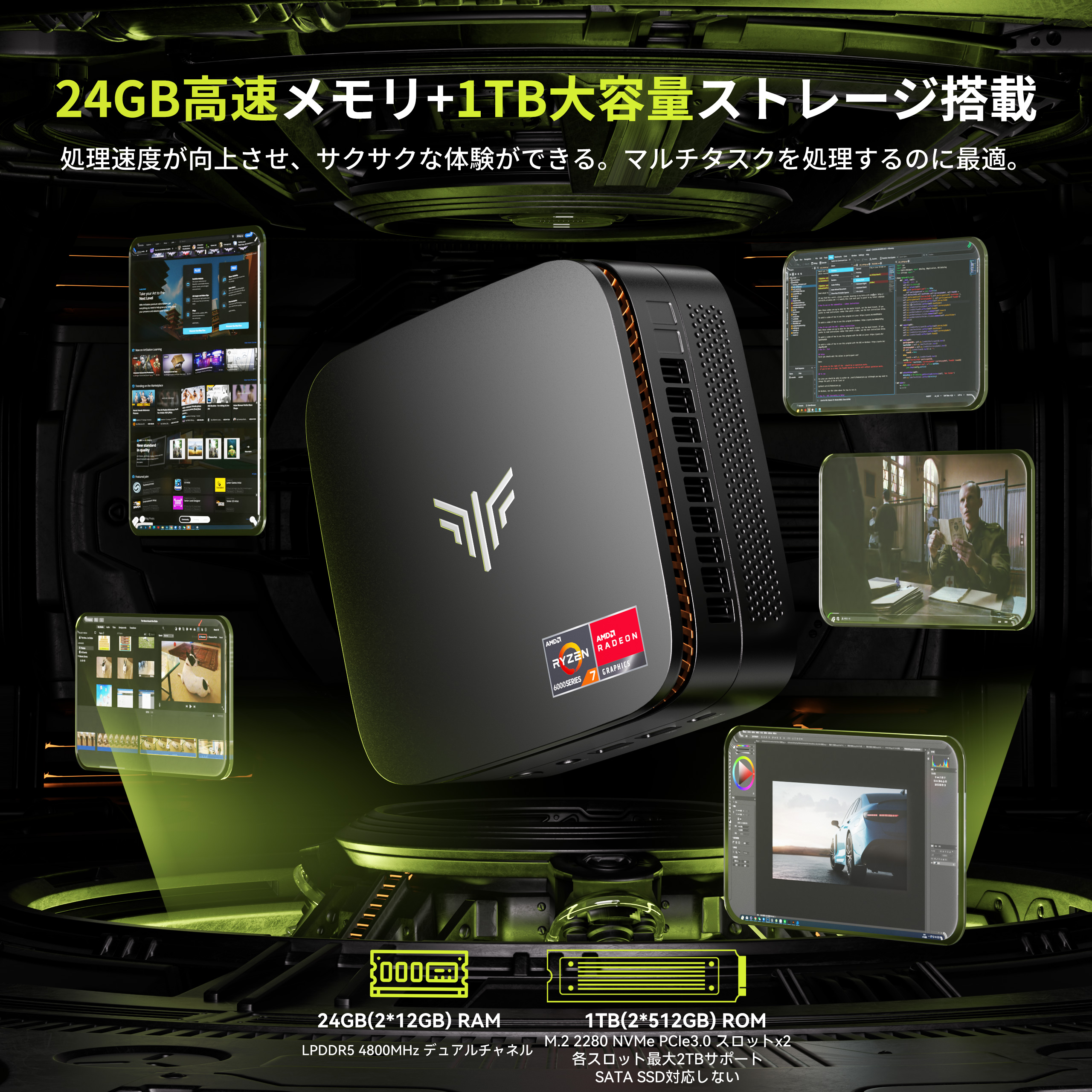ミニPC ミニパソコン　ライゼン　Ryzen 7735HS 小型　高速　パソコン Amazon.co.jp: ミニPC Ryzen 7 7735HS mini pc 32GB 512GB 小型