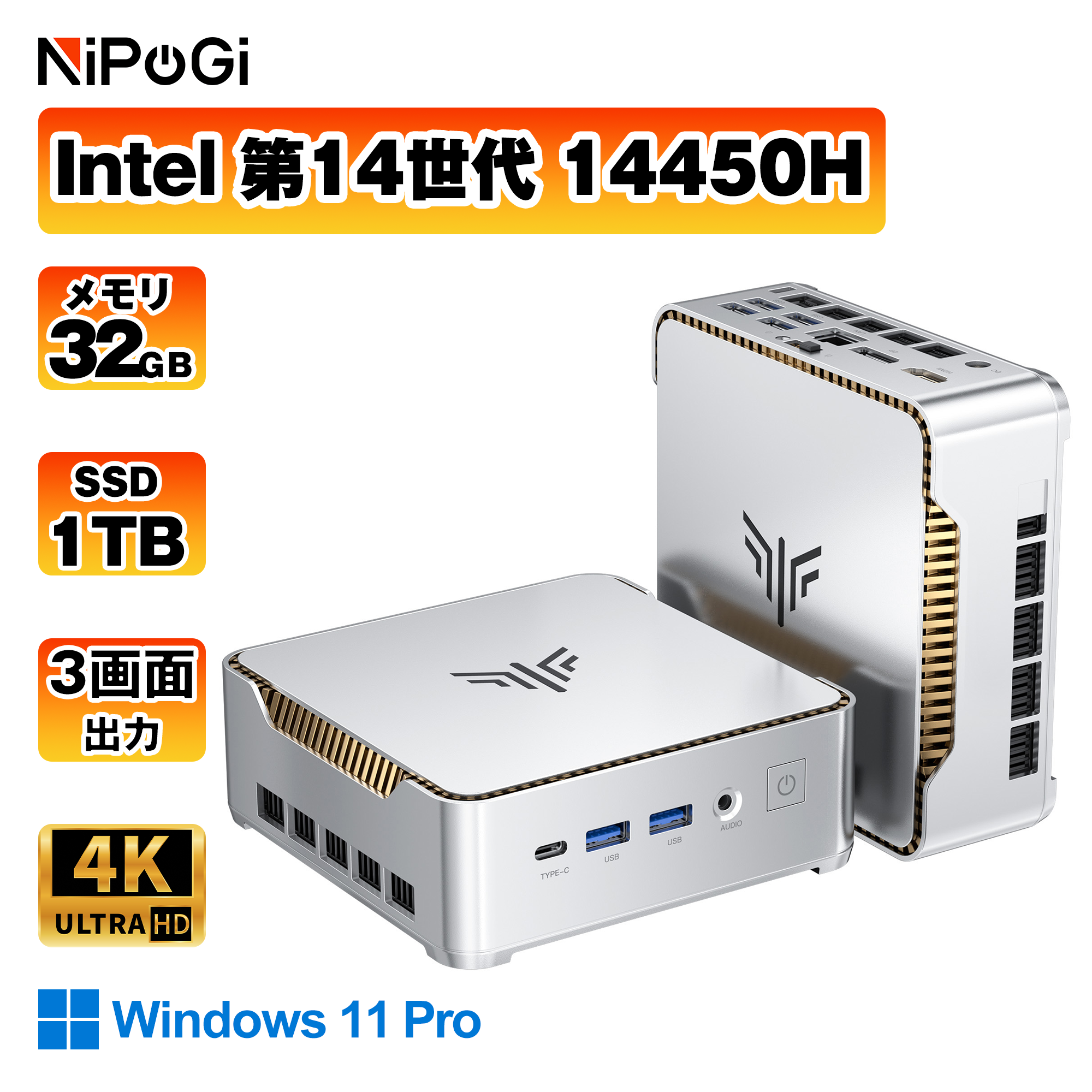 NIPOGI ミニPC インテル Core i5-14450HX搭載 32GB DDR4 1TB M.2 2280