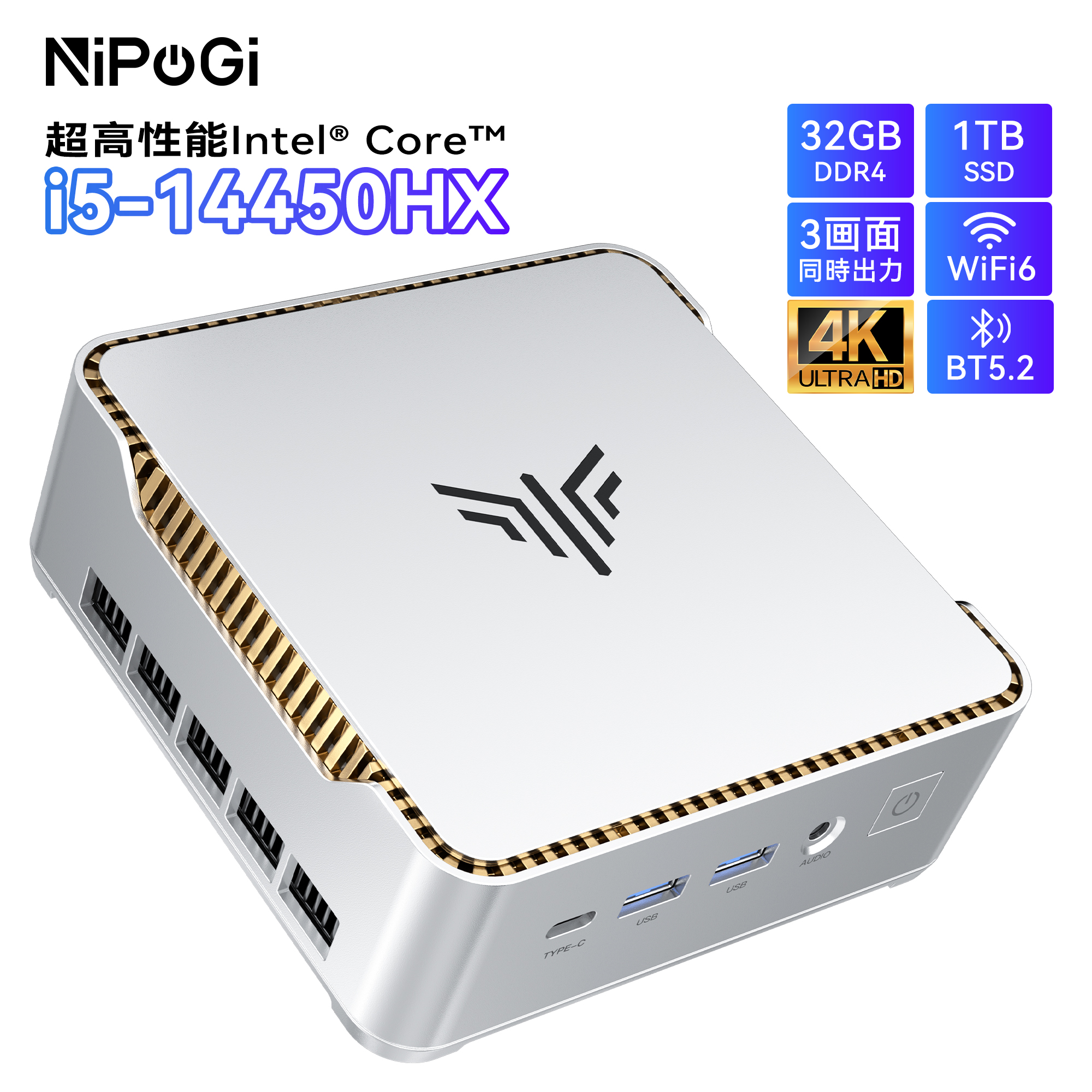 予約 NIPOGI ミニPC インテル Core i5-14450HX搭載 32GB DDR4 1TB M.2