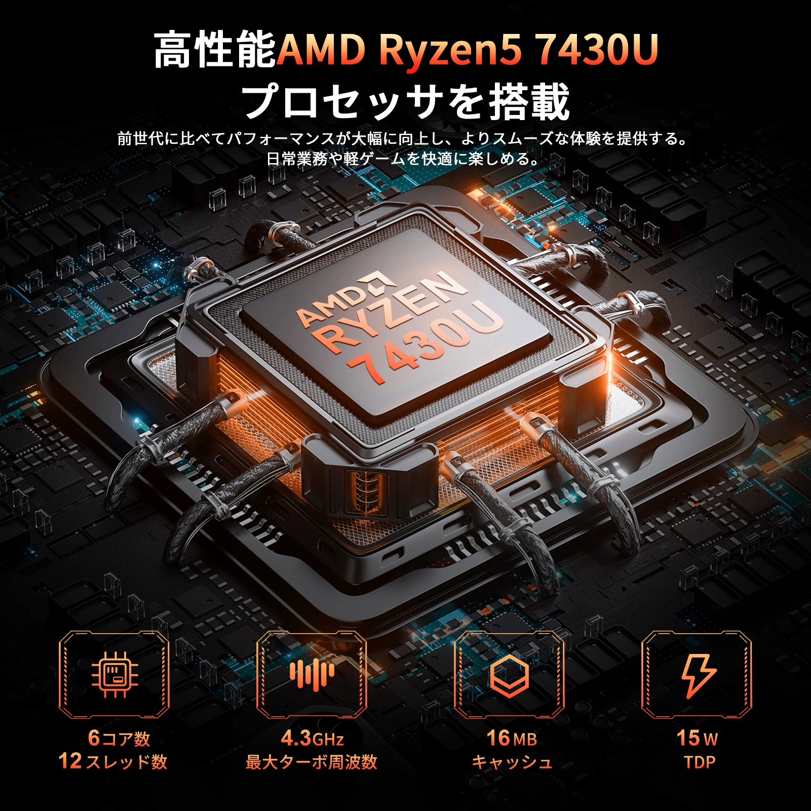 2026年最新 ミニpc AMD R5 7430U【16GB LPDDR4 512SSD M.2 】 Windows11Pro対応 最大4.3GHz mini pc WiFi6 小型pc 4K@60Hz 静音 (K1-7430U-16512-LP) 関連画像1