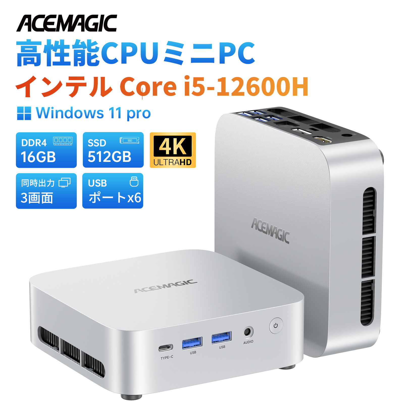 インテル Core i5-12600H ミニpc 最大4.5GHz 12C16T 16GB DDR4 512GB M