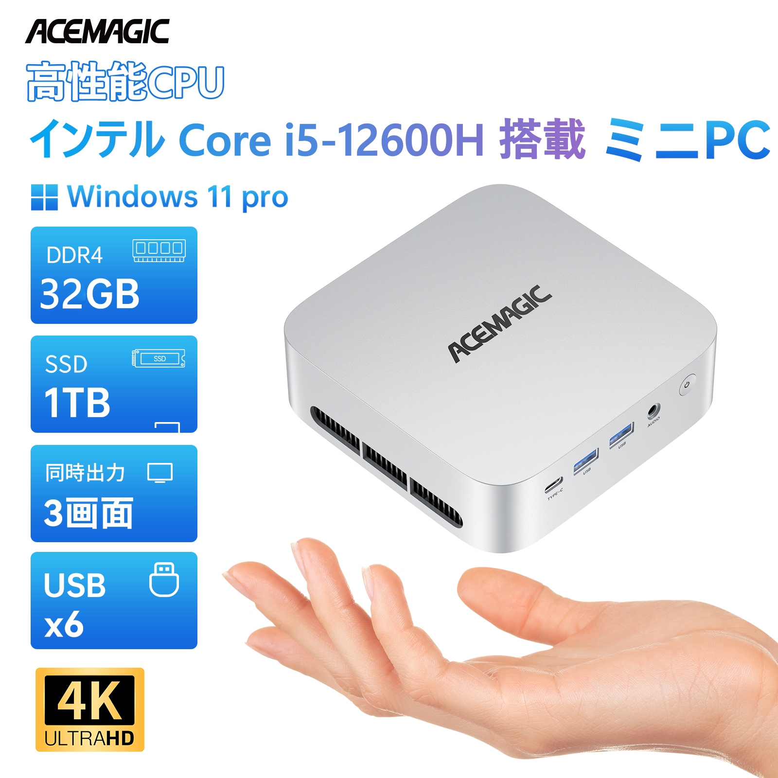 ミニPC インテル Corei5 12600H 16GB インテル Core i5-12600H ミニpc 最大4.5GHz 12C16T 16GB DDR4 512GB M
