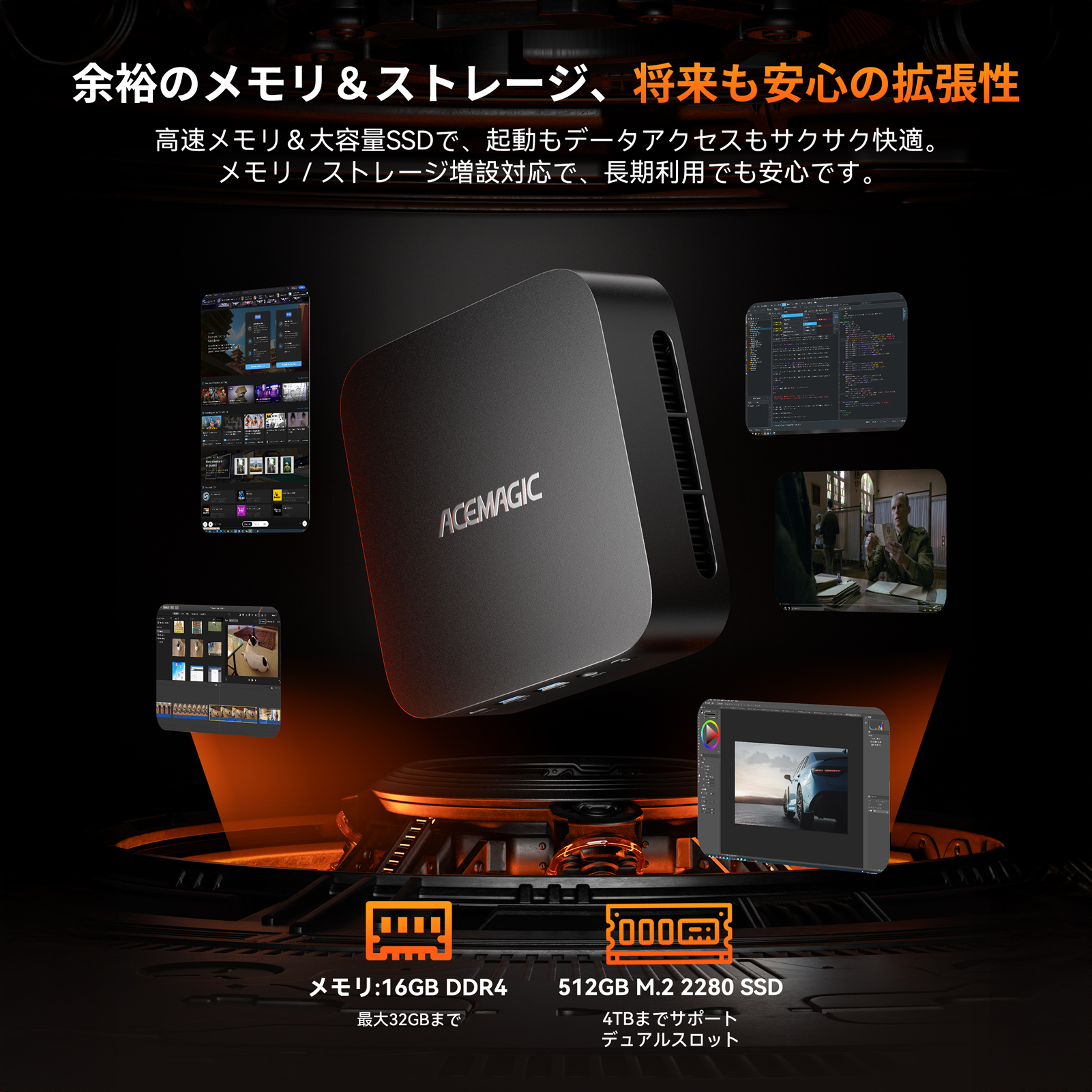 ACEMAGIC ミニPC Intel Inside 新品 AMD Ryzen Embedded R2544 ミニpc 最大3.7GHz 4C8T 16GB DDR4