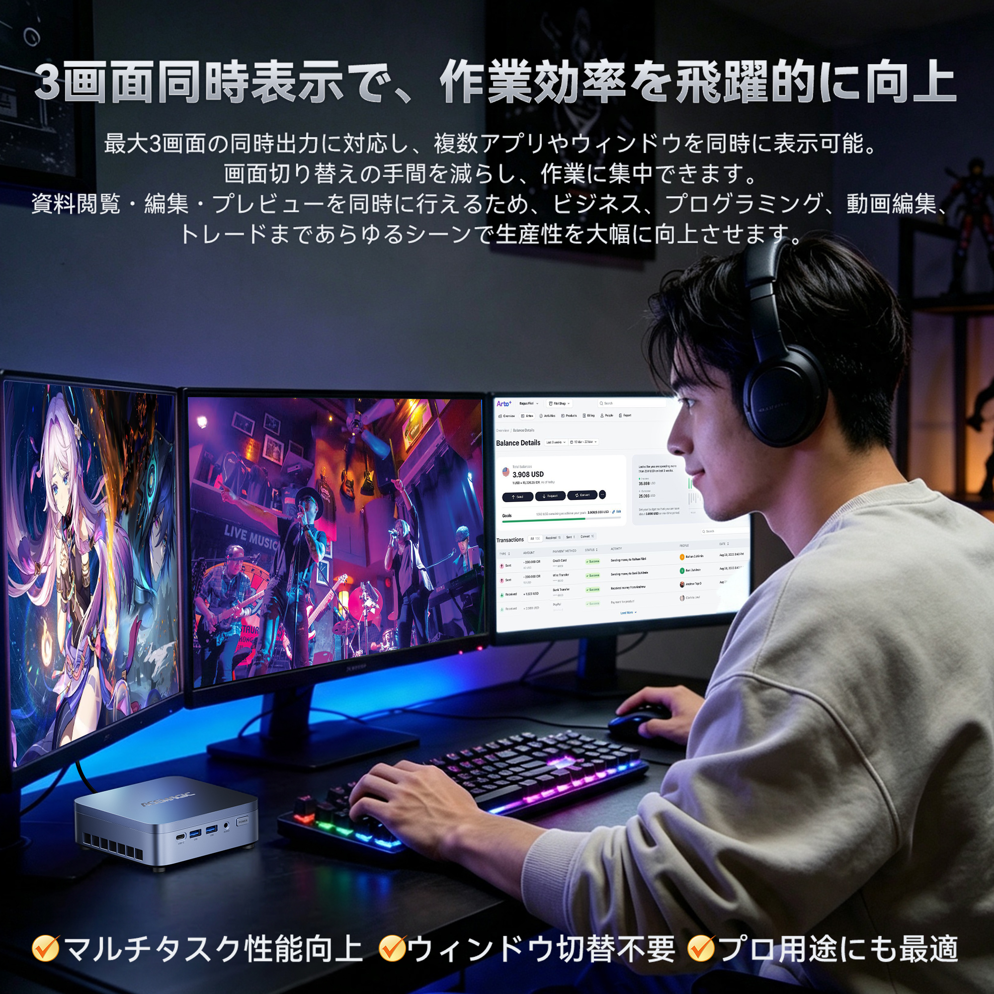 NiPoGi 【次世代AI PC】ミニPC Intel Core 304 最大24 TOPS 12GB+256GB