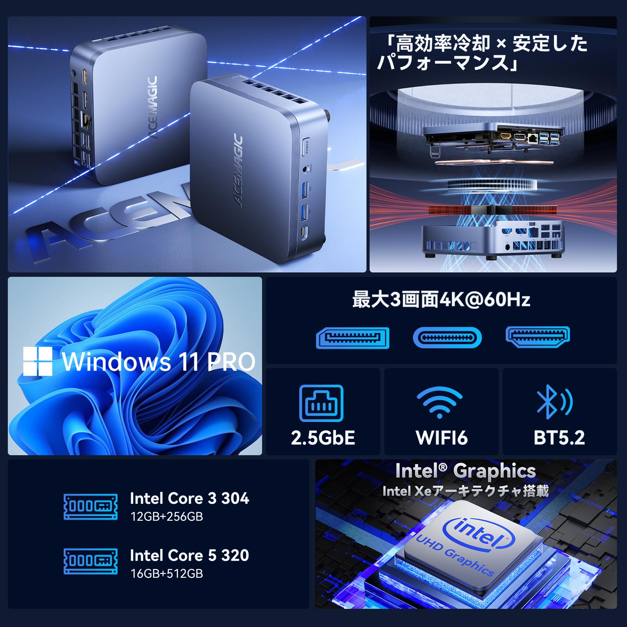 【次世代AI PC】ミニPC Intel Core 304 最大24 TOPS 12GB+256GB 最大4.3Hz 5C/5T Intel 18A AIエンジン搭載 NPU+GPU AI演算性能 | 4TB拡大可能 (K5-304-12256) 関連画像3