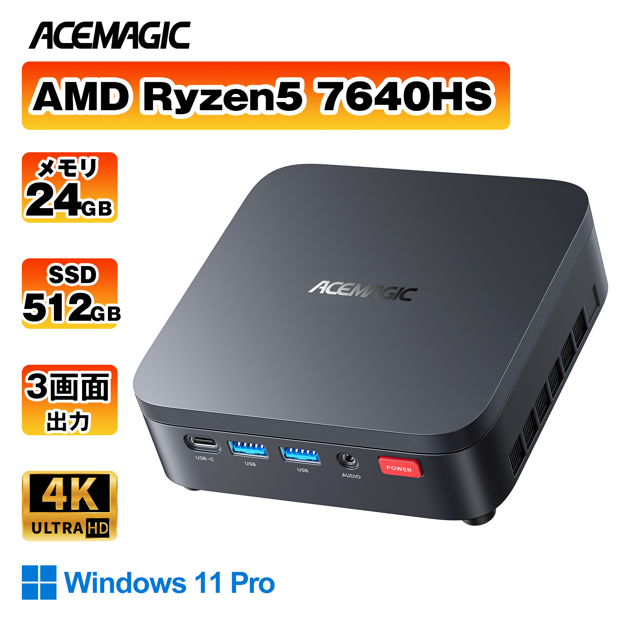 ミニpc AI PC AMD Ryzen5 7640HS 最大5.0GHz 24GB LPDDR5 512GB SSD
