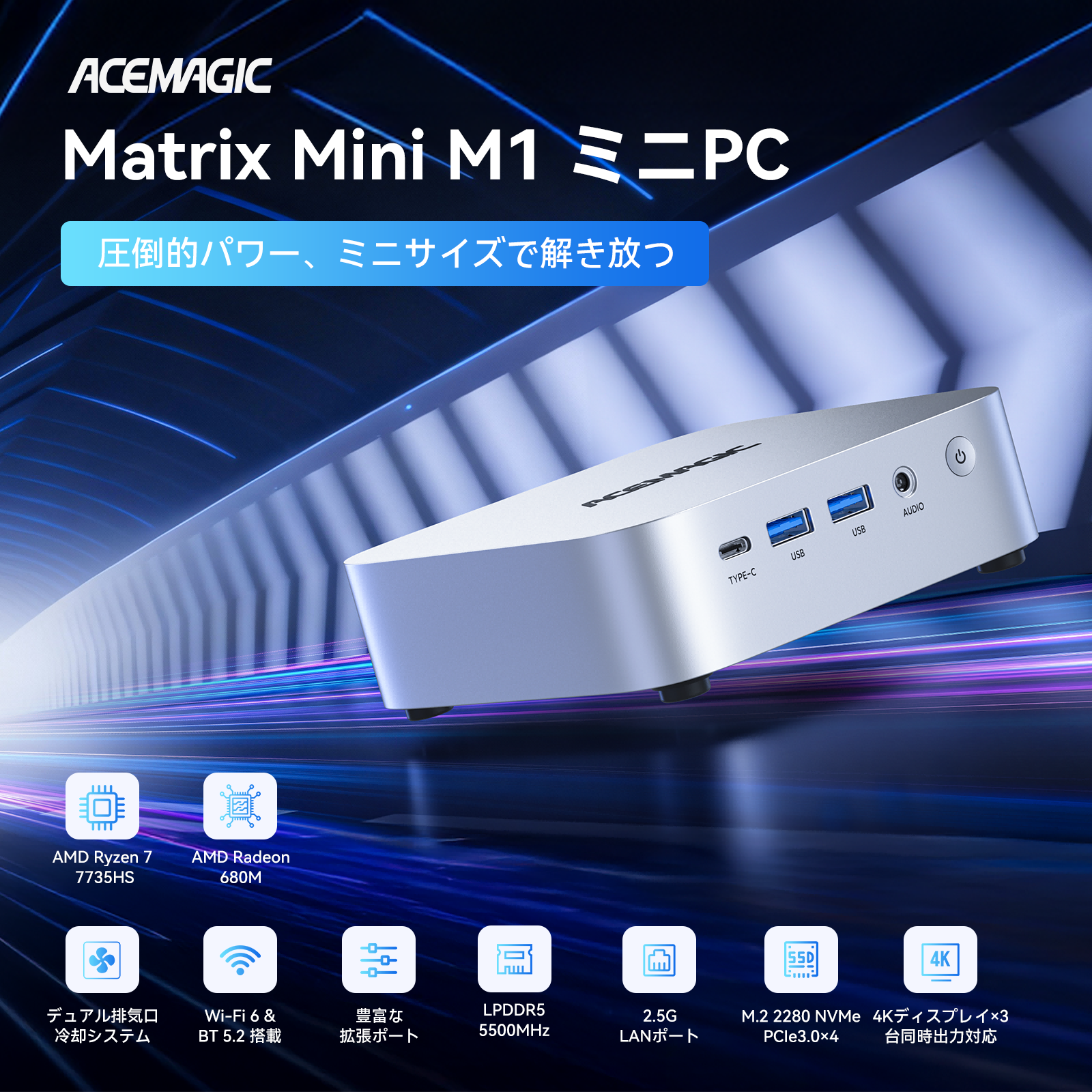 2026新製品 ミニPC【AMD R7 7735HS 16GB+512GB】最大4.75GHz ミニPC