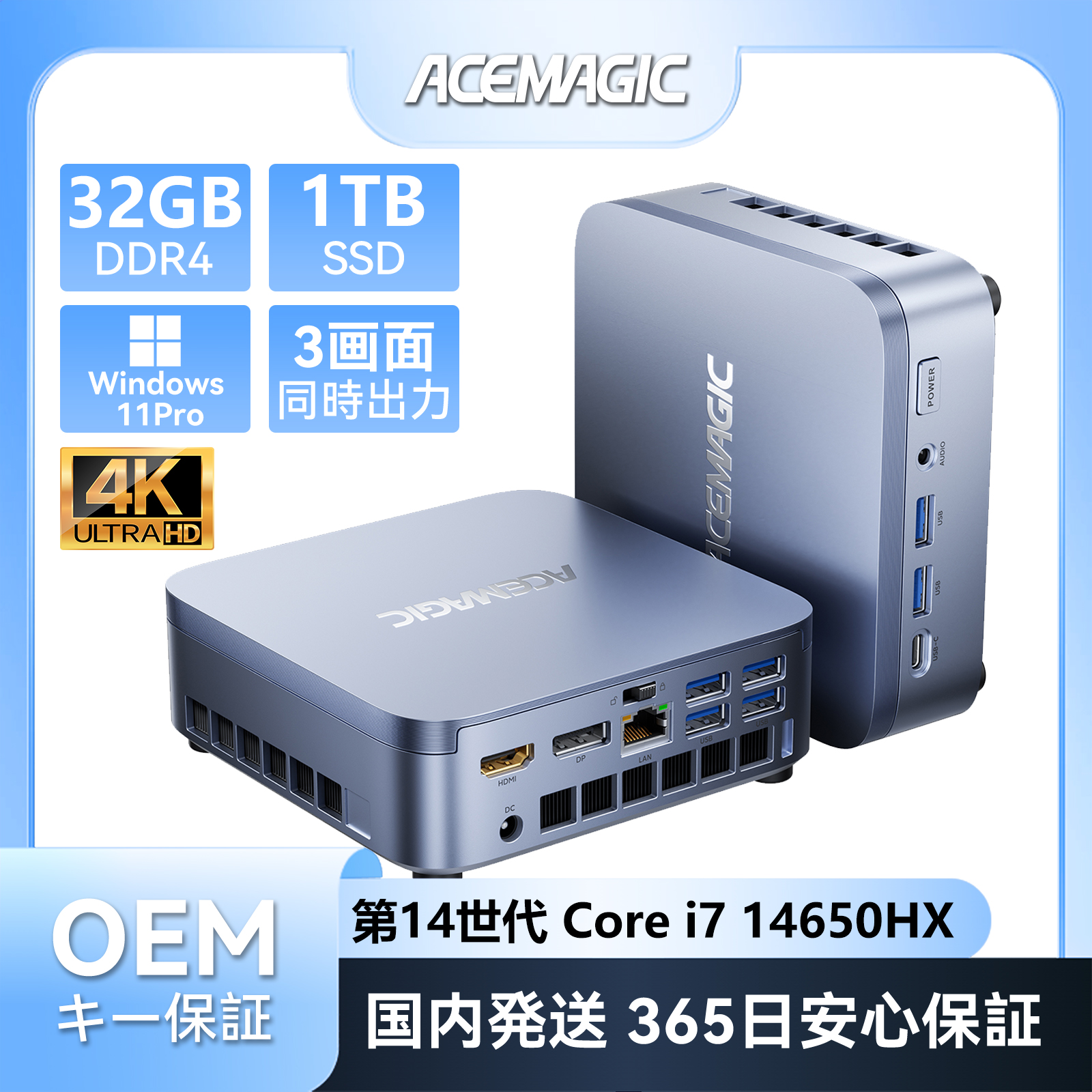 ミニPC 第14世代 i7-14650HX(16C/24T)☆32GB+1TB☆WiFi6/BT5.2 最大55W