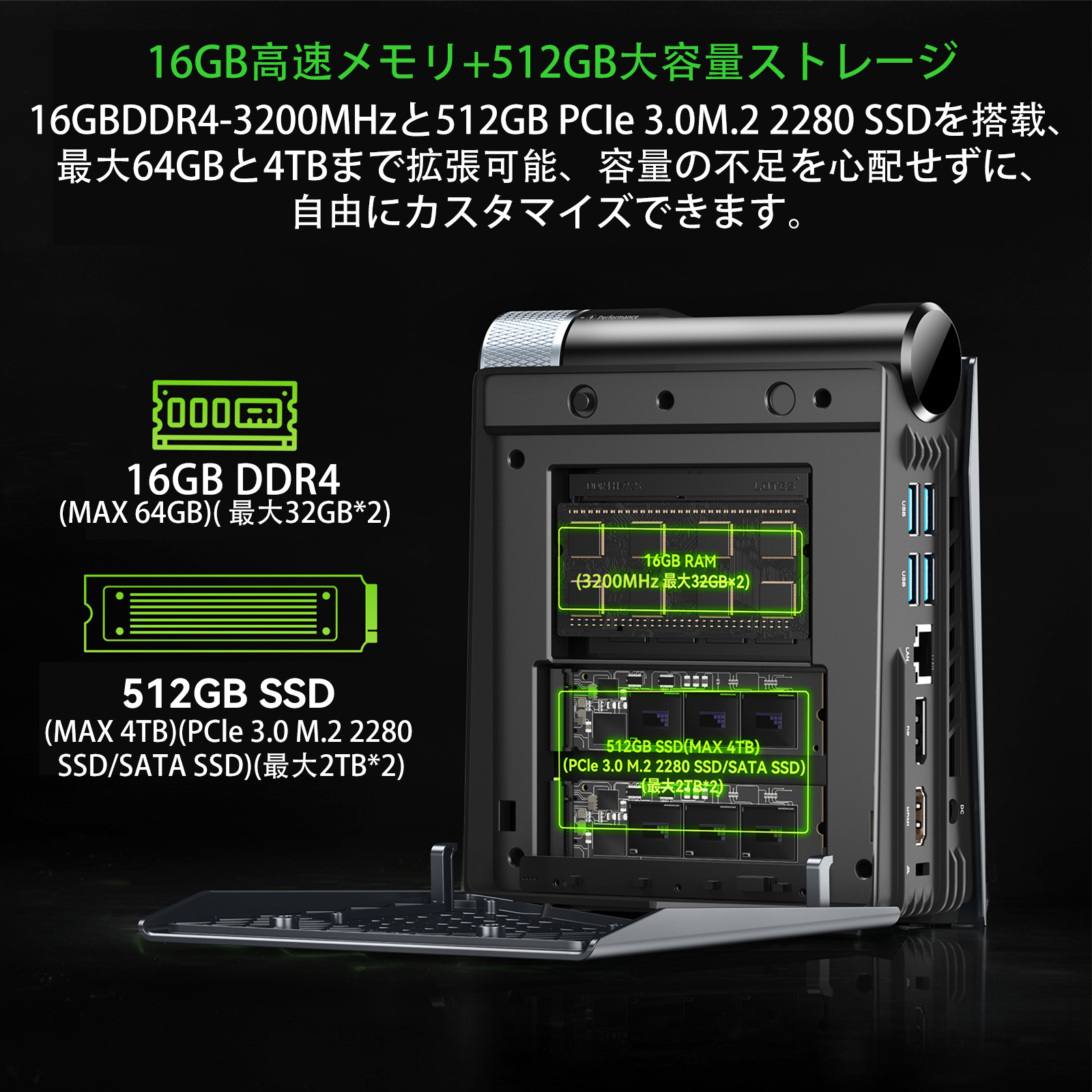 ACEMAGIC ミニPC 高性能 AMD Ryzen7 5825 16GB DDR4 512GB SSD PCIE3.0