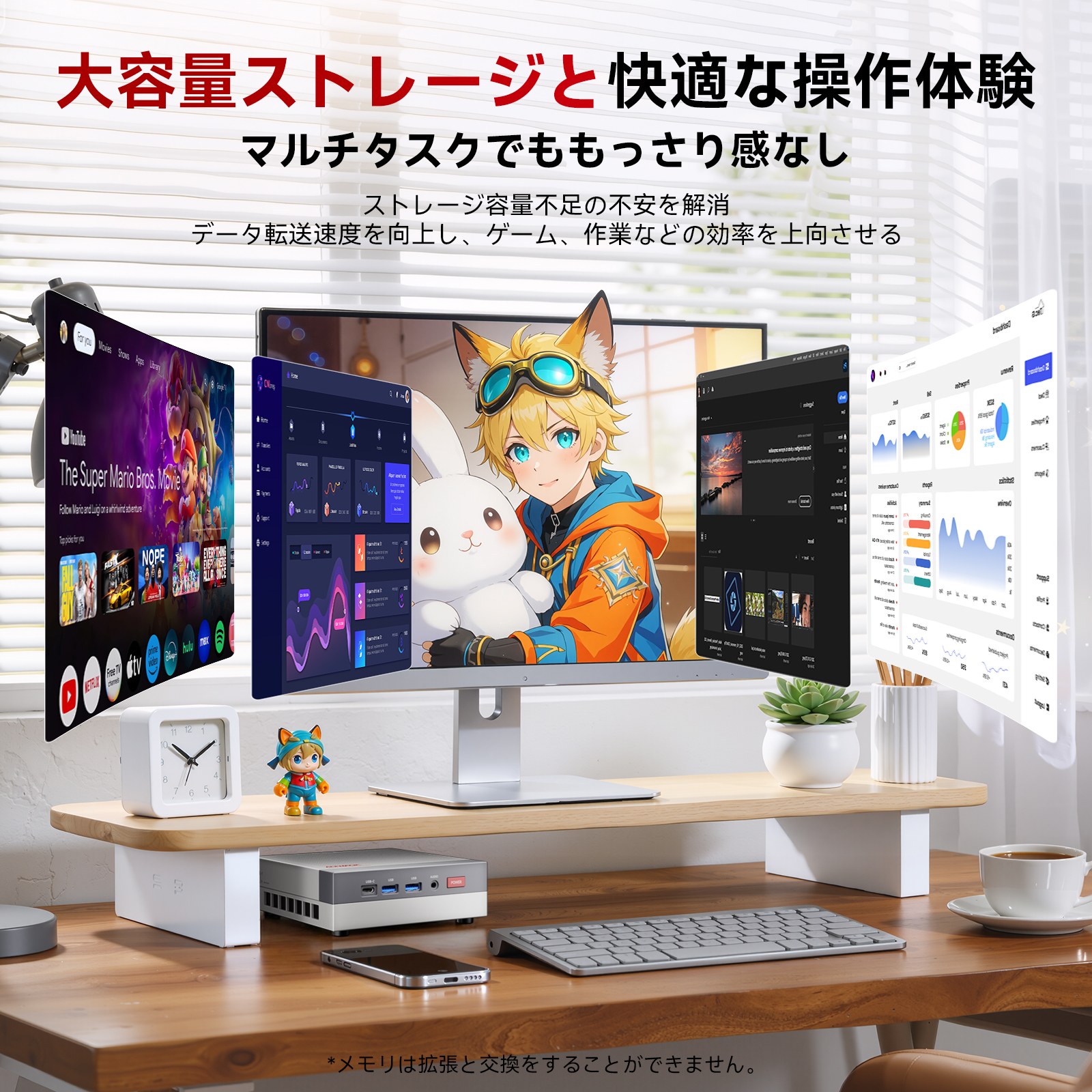 ミニPC 高性能 AMD Ryzen7 H255 4.9GHz 16GB LPDDR5 1TB SSD 4TBまで