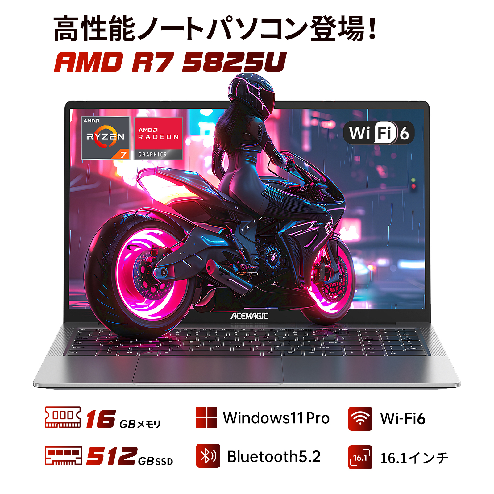 ACEMAGIC ノートパソコン 新品 AMD Ryzen 7 5825U 16.1インチIPS液晶