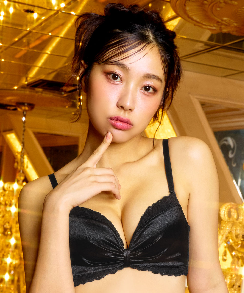 サテンだらけ　ピンク　ハート　リボン　エメフィール　ブラショーツセット　B65M aimerfeel ブラジャー 盛りブラ サテン リボン ノンワイヤー 超