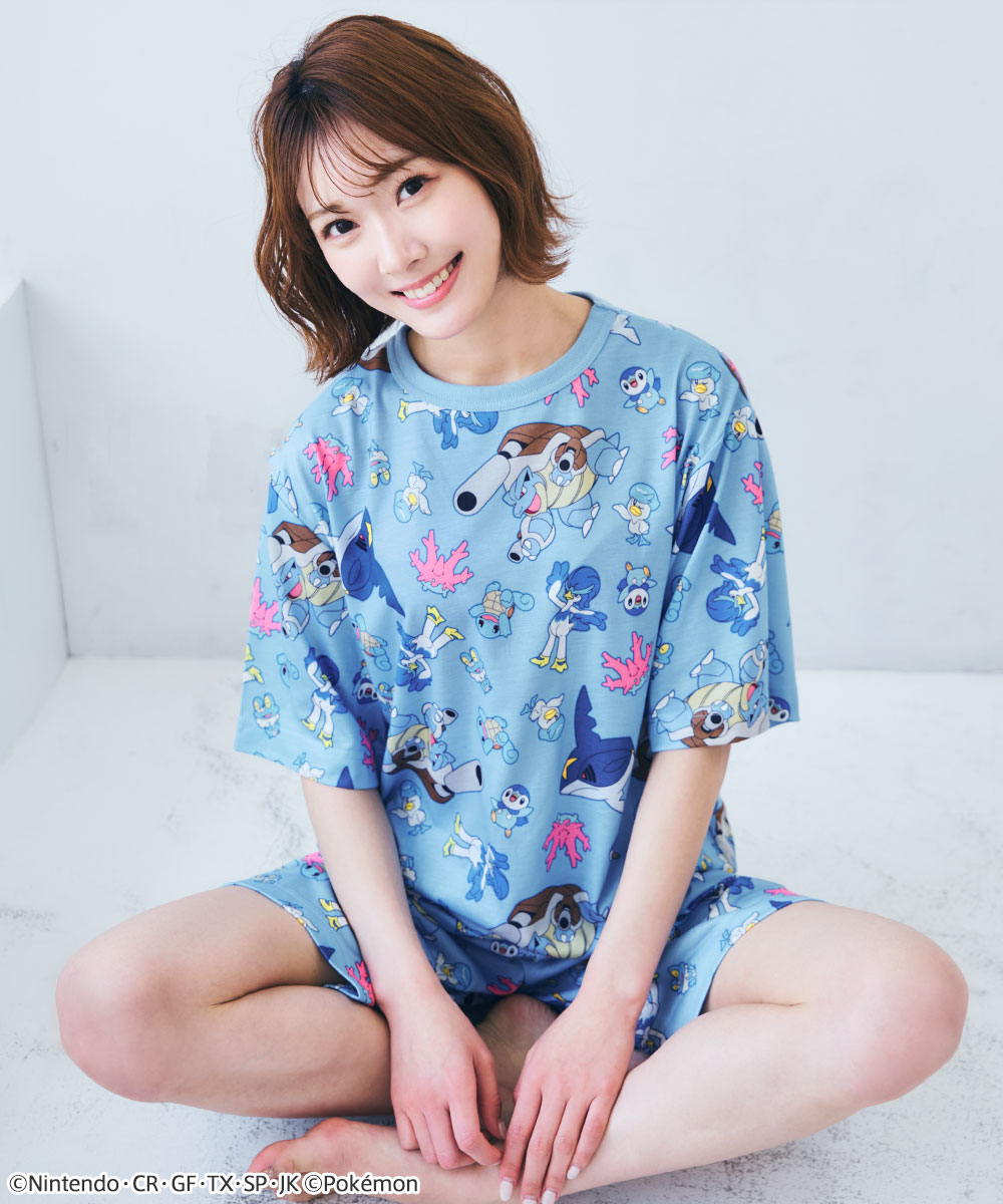 ポケモン エメフィール ルームウェア 上下セット Tシャツ ハーフパンツ ポケモン 総柄 半袖 上下セット (男女兼用サイズ)- aimerfeel