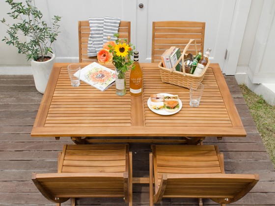 ガーデンテーブル おしゃれ 折りたたみ 木製 ガーデンファニチャー エクステリア シンプル カフェ風 テラス バルコニー 庭 屋外 天然木材  120×75cmタイプ