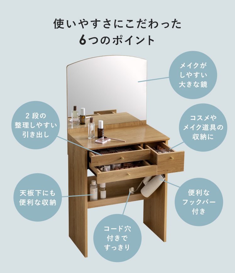 ドレッサー デスク メイク台 ミラー 鏡 大きい鏡 収納 メイク収納 鏡台