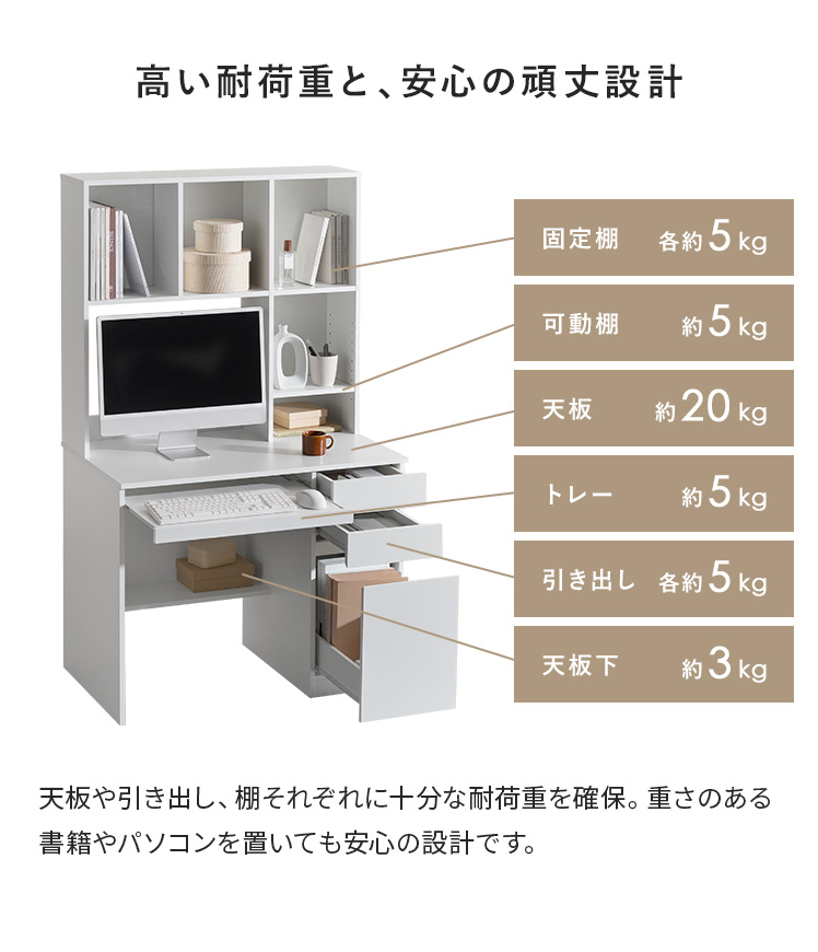 エア・リゾーム デスク 棚付き 幅90cm 学習机 シンプル PCデスク 