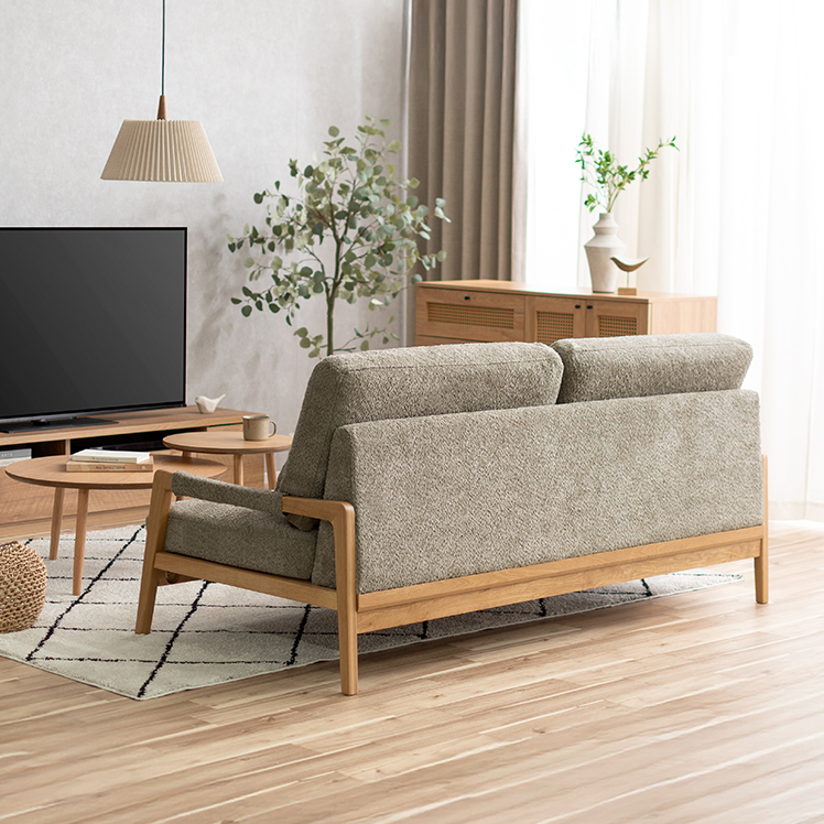 ソファ 3P 天然木 レザー調 フェザー おしゃれ ウッドフレームソファ