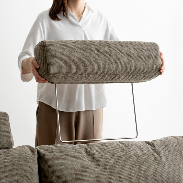 オットマン ウッド ブークレ クロスレザー フェザー 北欧 ウレタン カフェ ふかふか シンプル グレージュ ダークグレー Lento〔レント〕オットマン単品の画像