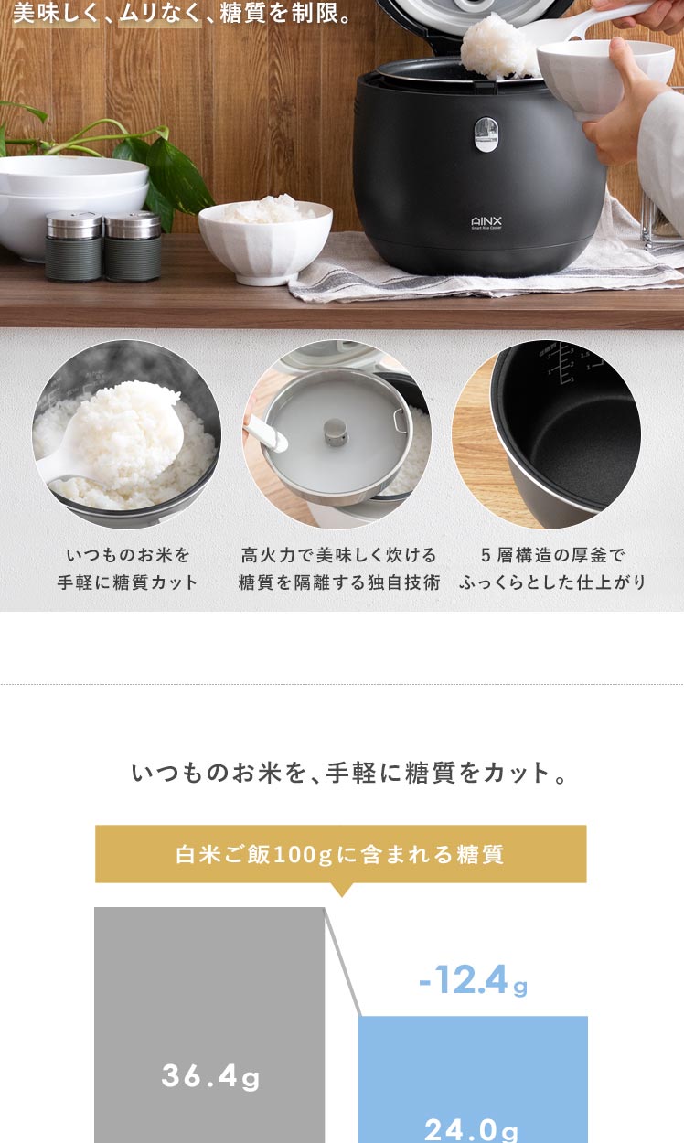 AINX 炊飯器 4合 糖質カット 低糖質 おしゃれ 北欧 シンプル AINX 炊飯器 4合 糖質カット 低糖質 おしゃれ 北欧 シンプル