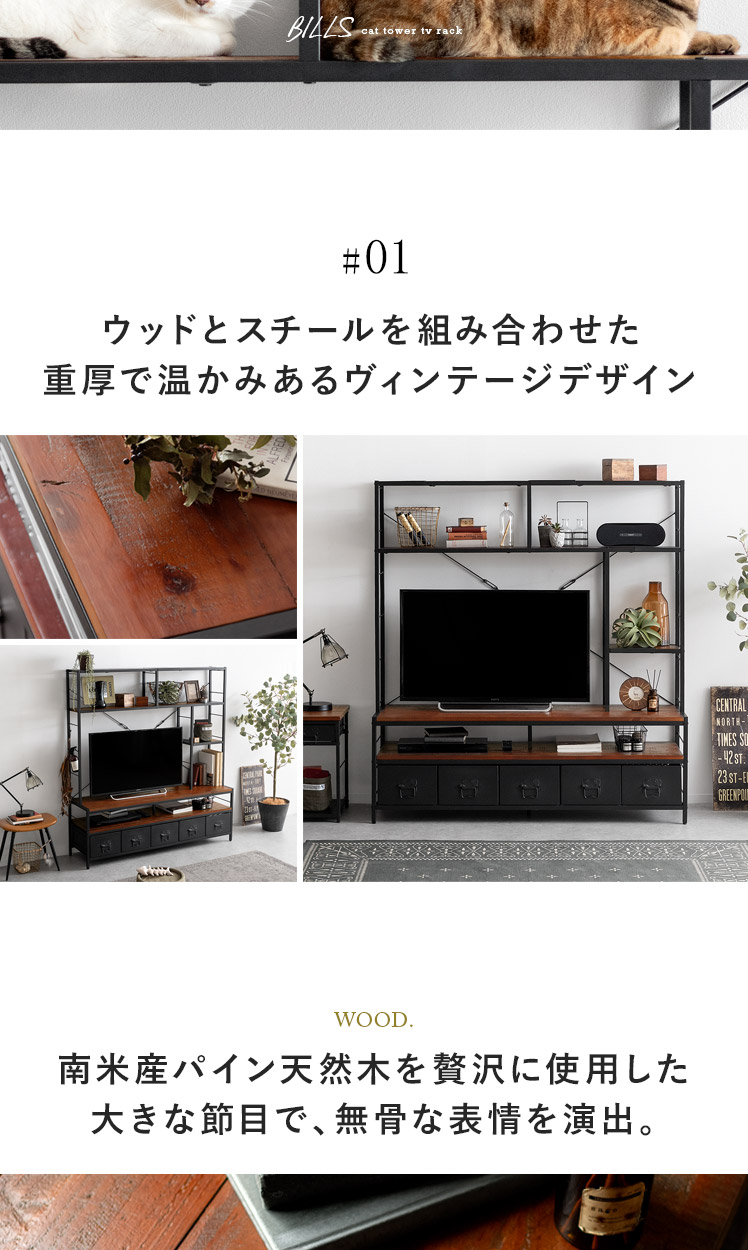 テレビ台 テレビスタンド テレビボード キャットタワー キャットウォーク 猫家具 ねこ ネコ テレビラック リビング 収納 リビングボード TVボード  TVラック : air-tv-8-1 : エア・リゾームインテリア - 通販 - Yahoo!ショッピング