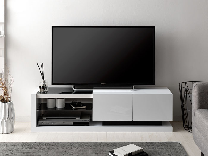 テレビ台（幅120cm） 白と真鍮の組み合わせがモダンなローボード