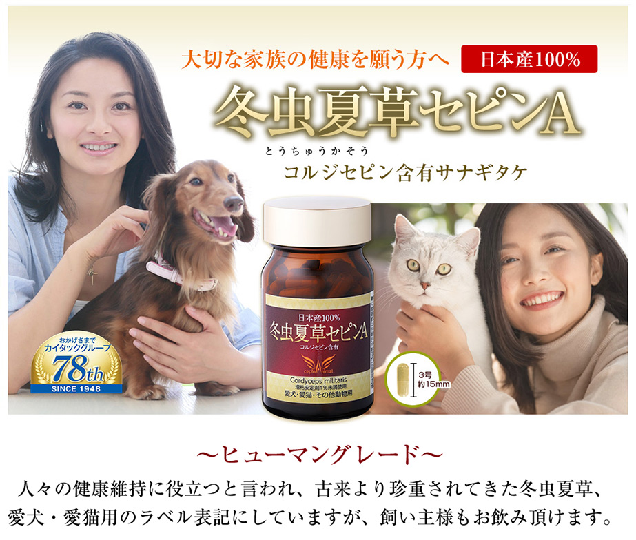 冬虫夏草 サプリメント 犬 猫 サプリ セピンA ペット 日本産 日本産100