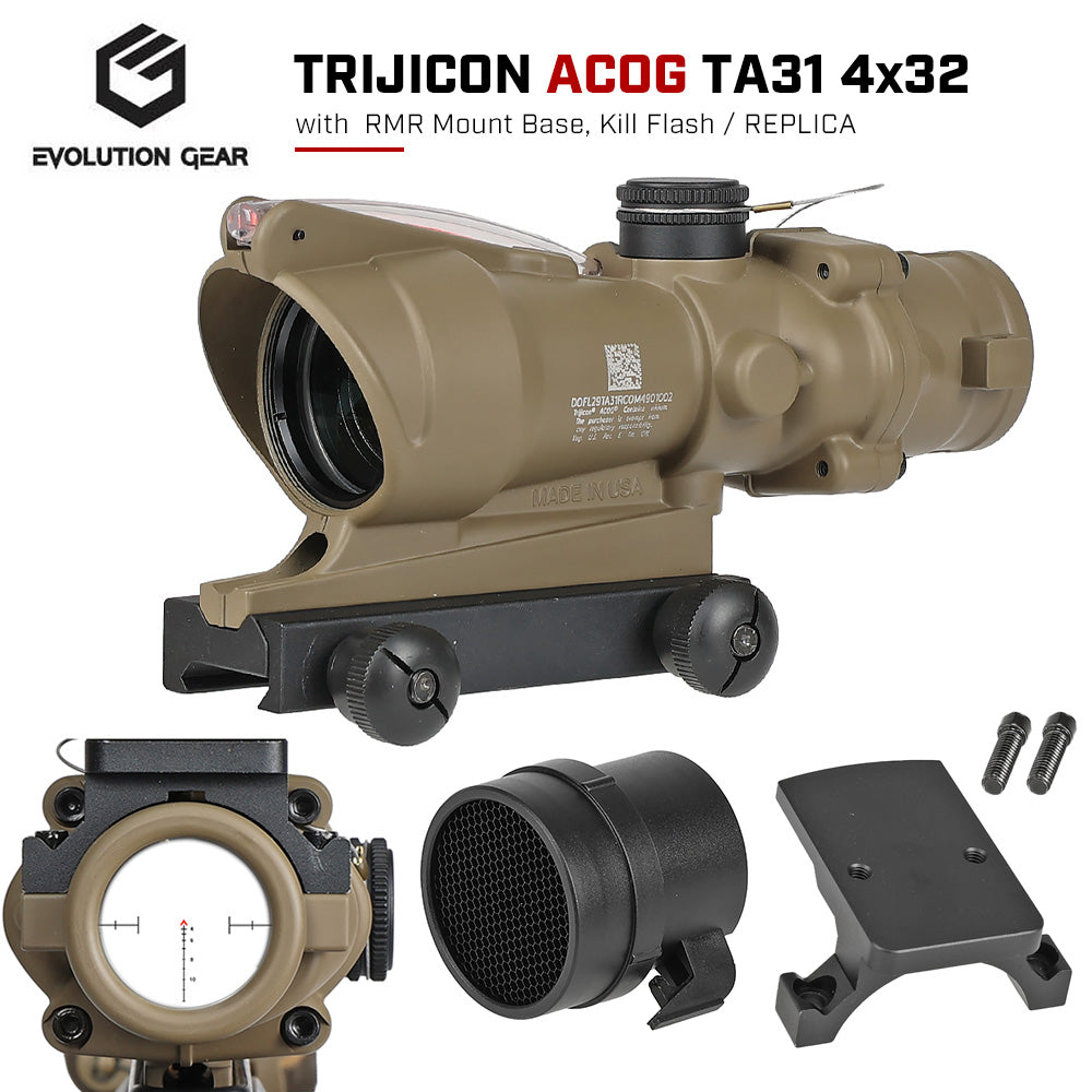 Evolution Gear Trijicon TA31 ACOG 4x32 スコープ レプリカ RMRマウントベース キルフラッシュ 光ファイバー リアル刻印