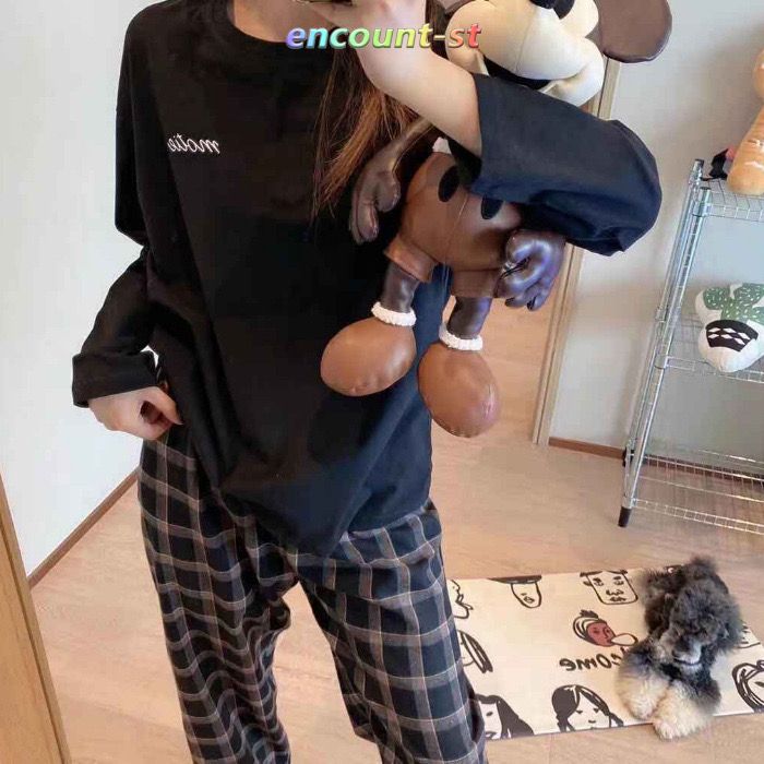 セール期間/ パジャマ ルームウェア レディース 長袖 チェック柄 Ｔシャツ パンツ 長ズボン 上下セット セットアップ 可愛い 女性 寝間着 部屋着 秋 春 送料無料 |  | 03