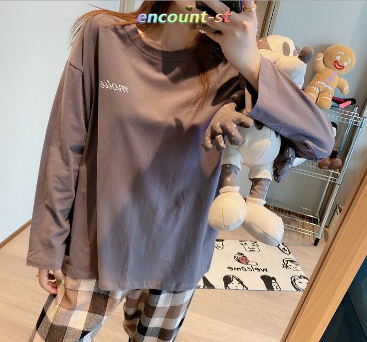セール期間/ パジャマ ルームウェア レディース 長袖 チェック柄 Ｔシャツ パンツ 長ズボン 上下セット セットアップ 可愛い 女性 寝間着 部屋着 秋 春 送料無料 |  | 04