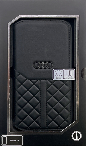 iPhone 14 ケース 手帳型 本革 Audi アウディ iPhone13 カード入れ ポケット iPhone14Plus 14Pro 14ProMax レザー アイフォン ブラック グレー 公式ライセンス品 | air-J | 01