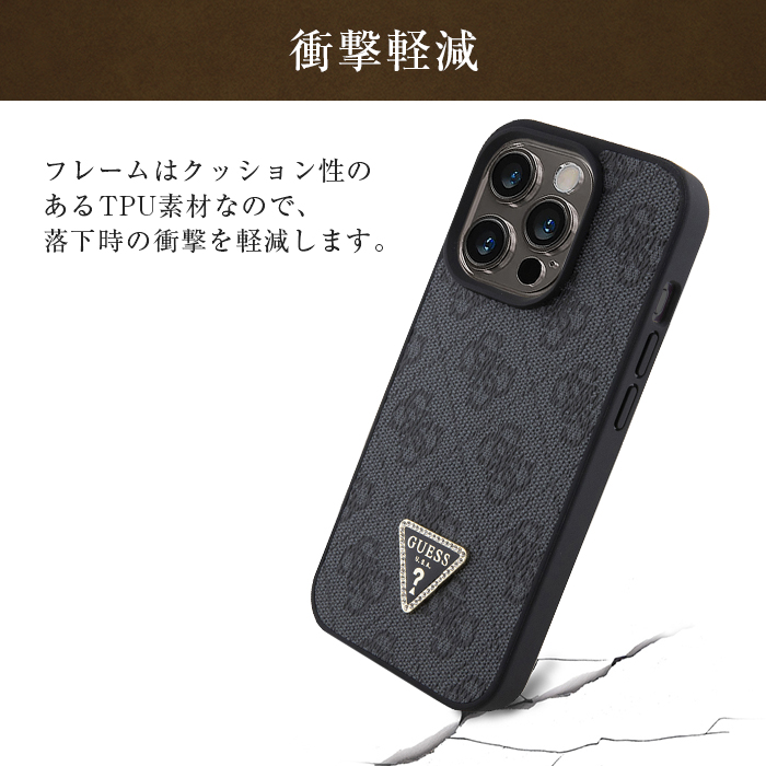 RANDOLIER ブラックレザーケース ストラップ付きiPhone 15Pro iPhone 15 Pro ケース GUESS iPhone15 iPhone15Pro カバー