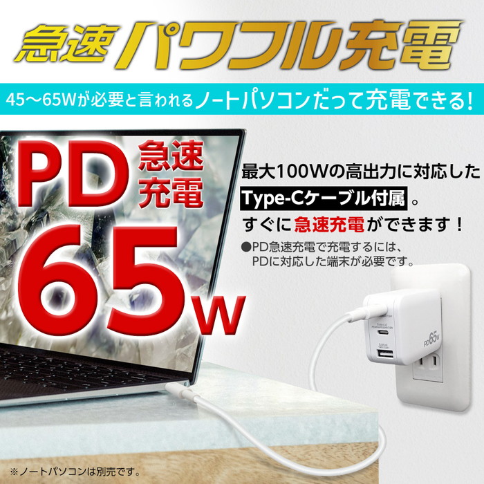 AC充電器 タイプc タイプa 急速充電 Typy-Cケーブル付 スマホ 充電器