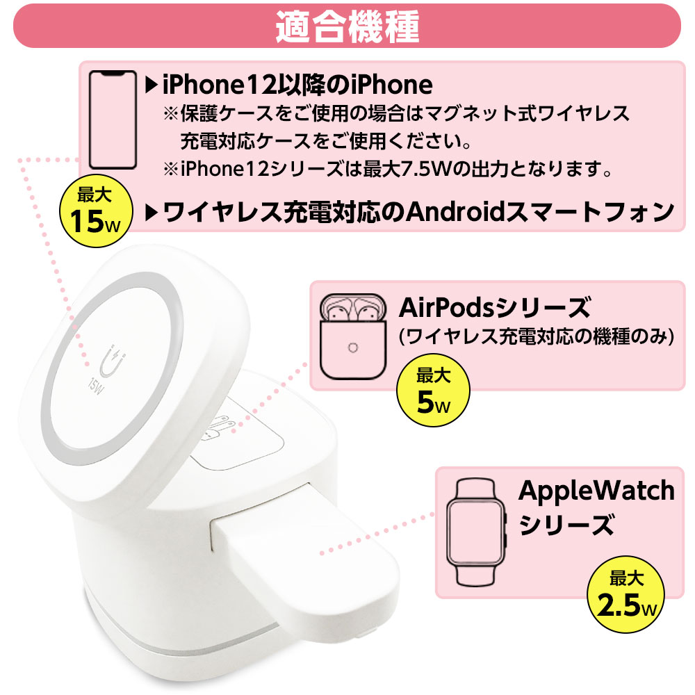 J&Y SYSTEM公式アカウント03　マグネット3種 ワイヤレス充電器 3in1 マグネット MagSafe アイフォン アップル