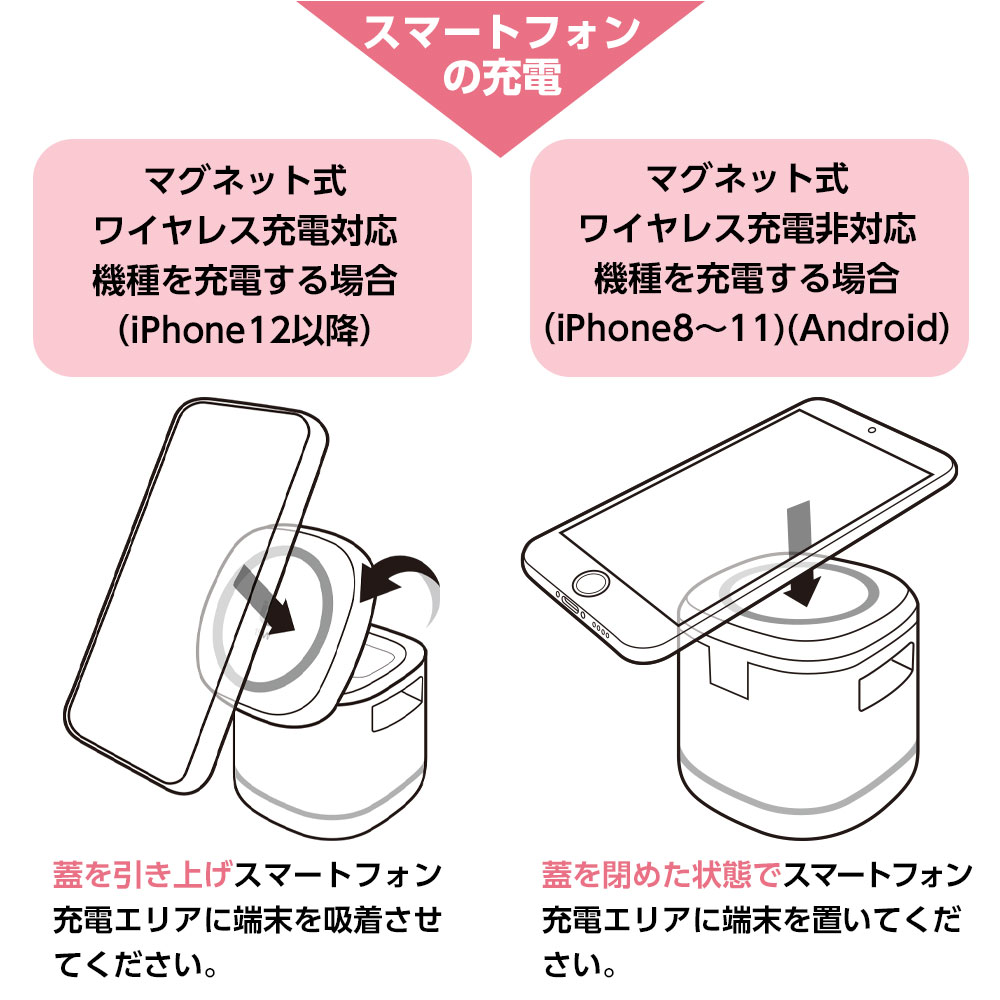 ワイヤレス充電器 3in1 マグネット MagSafe アイフォン アップル