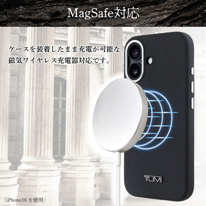 iPhone16Pro ケース TUMI ブラック 本革 高級感 メタル ロゴ