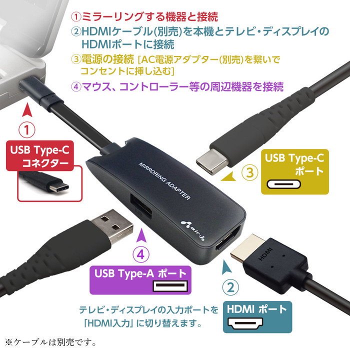 HDMI ミラーリングアダプター スマホ ノートPC Switch 対応 : エアー