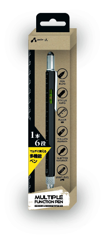 マルチツールペン タッチペン 多機能ペン 文具 ボールペン スタイラスペン スケール ドライバー ブラック イエロー | air-J | 02